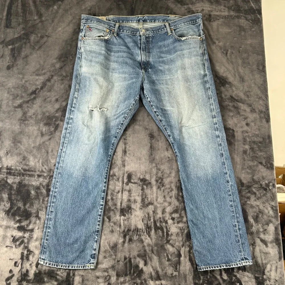 Polo Ralph Lauren Jeans Mens 42x32 Blue Straight Leg Distressed Denim